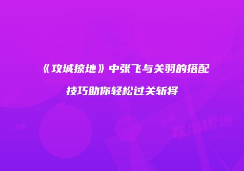 《攻城掠地》中张飞与关羽的搭配技巧助你轻松过关斩将