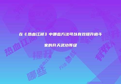 在《热血江湖》中哪些方法可以有效提升格斗家的升天武功等级