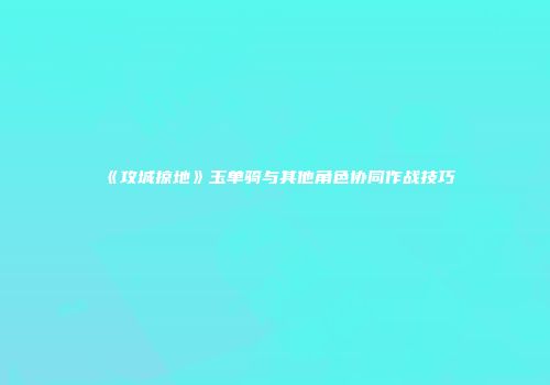 《攻城掠地》玉单骑与其他角色协同作战技巧
