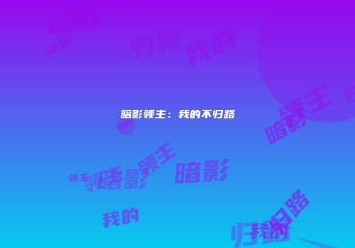 暗影领主：我的不归路