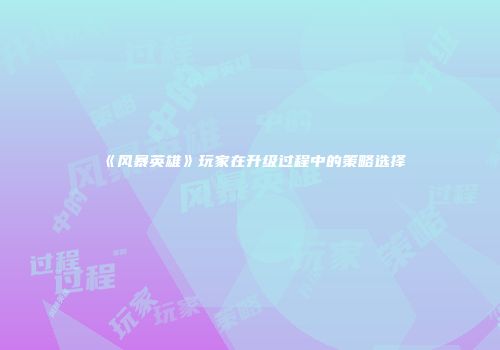 《风暴英雄》玩家在升级过程中的策略选择