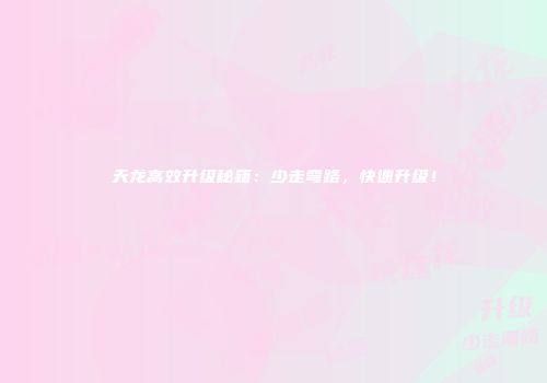 天龙高效升级秘籍：少走弯路，快速升级！