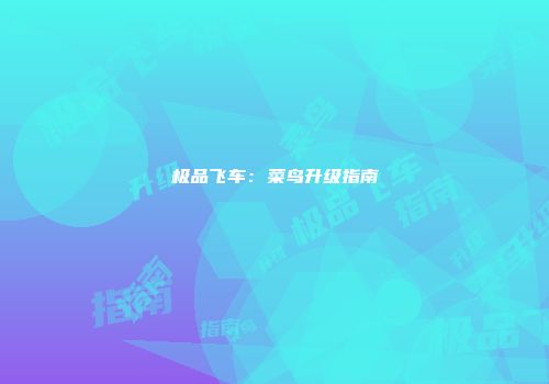 极品飞车：菜鸟升级指南