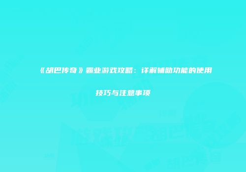 《胡巴传奇》霸业游戏攻略:详解辅助功能的使用技巧与注意事项