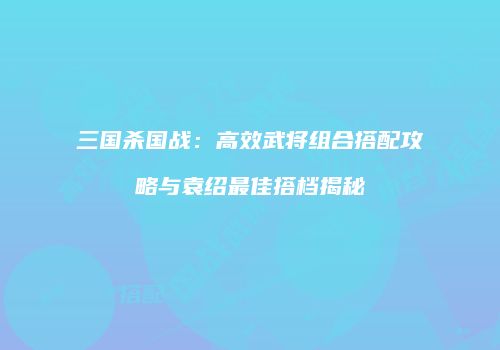 三国杀国战：高效武将组合搭配攻略与袁绍最佳搭档揭秘
