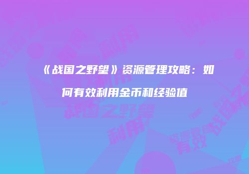 《战国之野望》资源管理攻略：如何有效利用金币和经验值