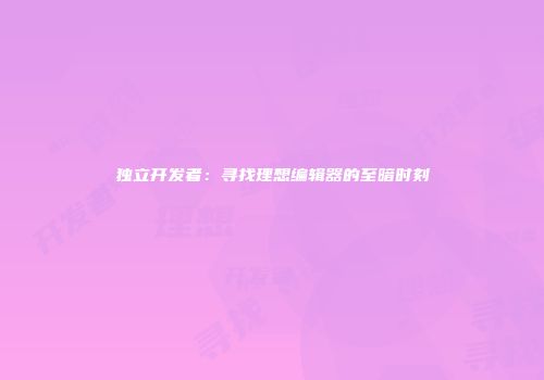独立开发者：寻找理想编辑器的至暗时刻