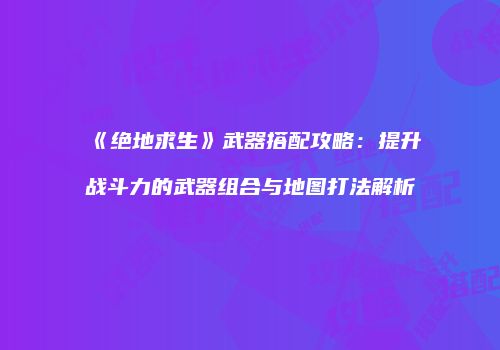 《绝地求生》武器搭配攻略：提升战斗力的武器组合与地图打法解析