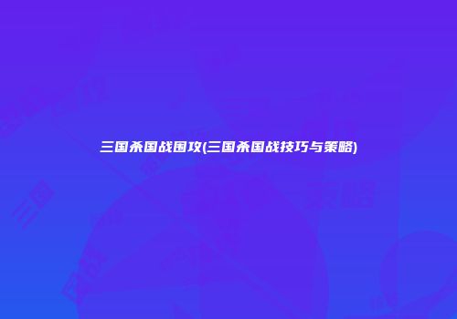 三国杀国战围攻(三国杀国战技巧与策略)