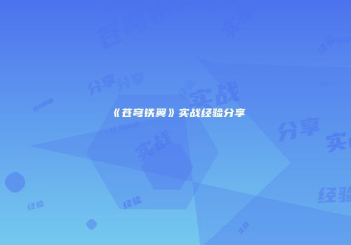 《苍穹铁翼》实战经验分享