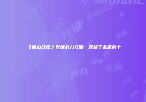 《蜀山战纪》升级战力攻略：野路子全服前十