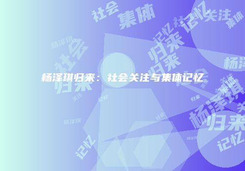 杨泽琪归来：社会关注与集体记忆