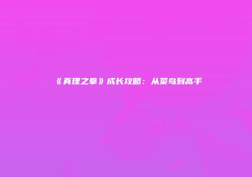 《真理之拳》成长攻略:从菜鸟到高手