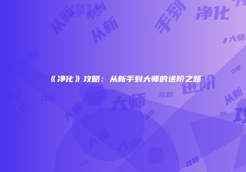 《净化》攻略：从新手到大师的进阶之路