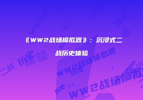 《WW2战场模拟器》:沉浸式二战历史体验