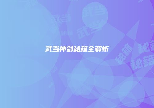 武当神剑秘籍全解析