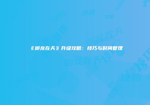 《御龙在天》升级攻略：技巧与时间管理