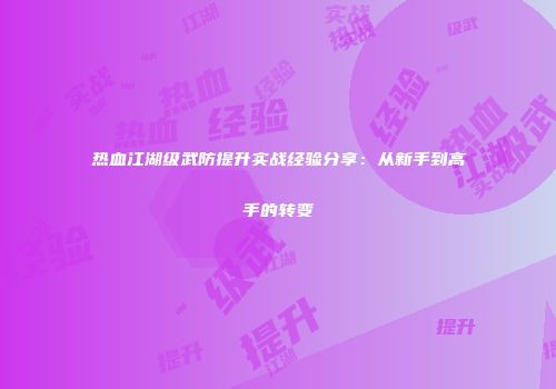 热血江湖级武防提升实战经验分享：从新手到高手的转变