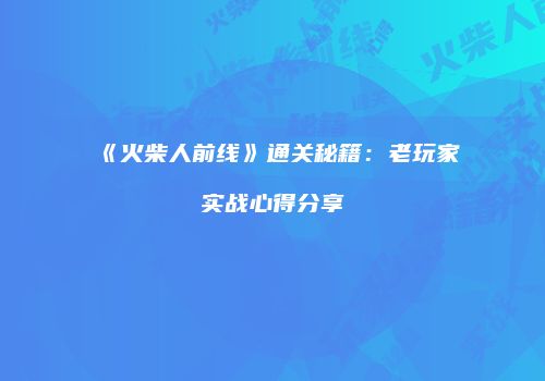 《火柴人前线》通关秘籍：老玩家实战心得分享