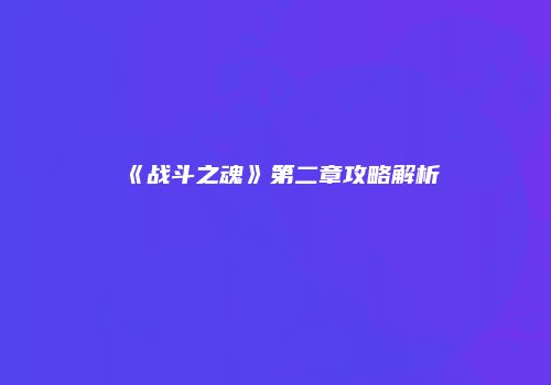 《战斗之魂》第二章攻略解析